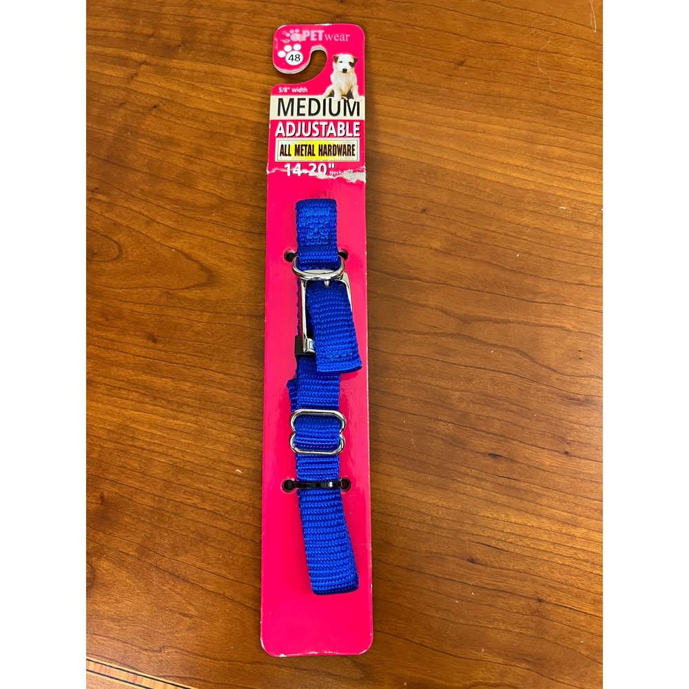 Petwear Medium Adjustable Dog Collar Blue Nylon All Metal Hardware 14-20" Neck
